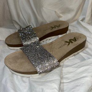 Anne Klein Sport Size 8 Silver Sparkle Shiny Sandals Flats EUC